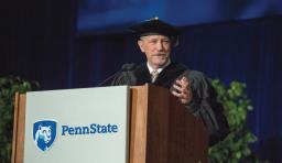 Tom Gentzel gives a keynote address at the 2017 Penn State College of Education Commencement.