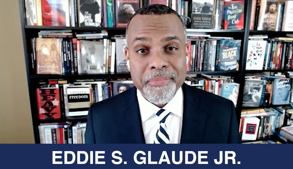 Eddie Glaude looks into the camera, and the text "Eddie S. Glaude Jr"