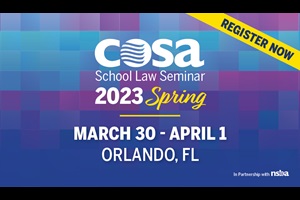 COSA Spring School Law Seminar graphic with dates