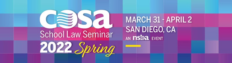 COSA spring school law seminar graphic header with dates and logo